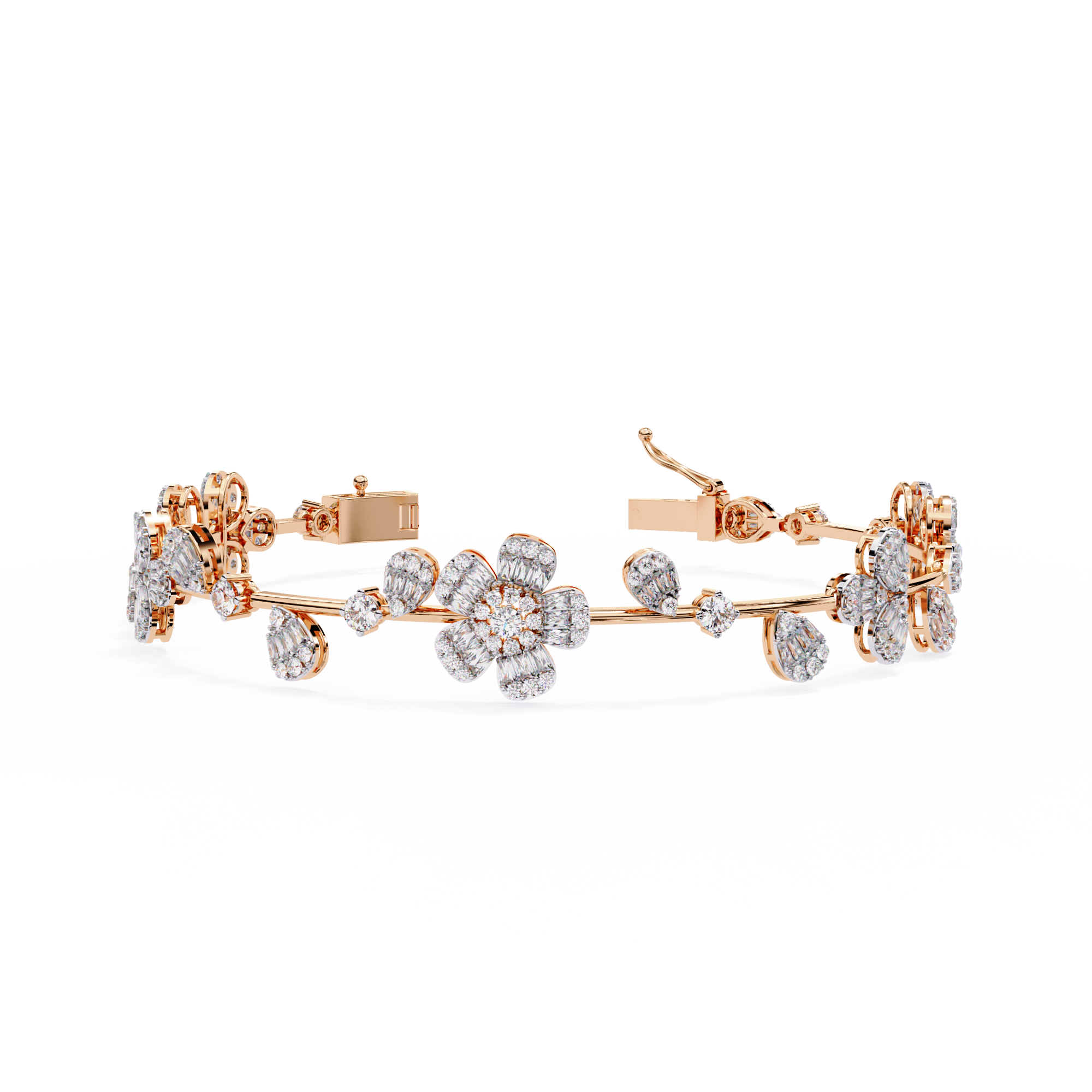 Solitairekart 2.36ct Floral Diamond Gold Bracelet-HI Color, VS-SI Clarity